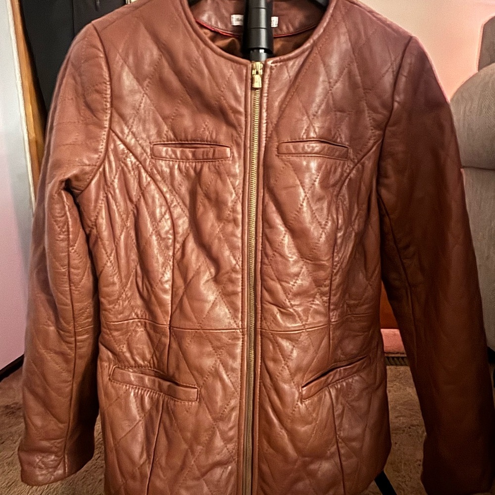 Isaac Mizrahi Quilted Leather Jacket in Rich Brown